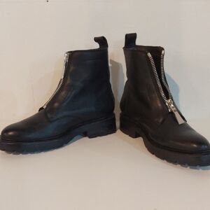 Frye Womens Julie Boots Black Zippered Front Leather Boots Combat Neutral Sz.7